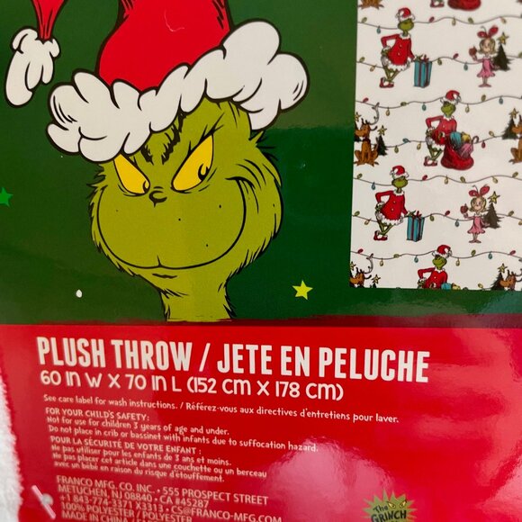 NEW WITH TAGS Christmas Grinch & Christmas Lights White Blanket - Picture 2 of 3